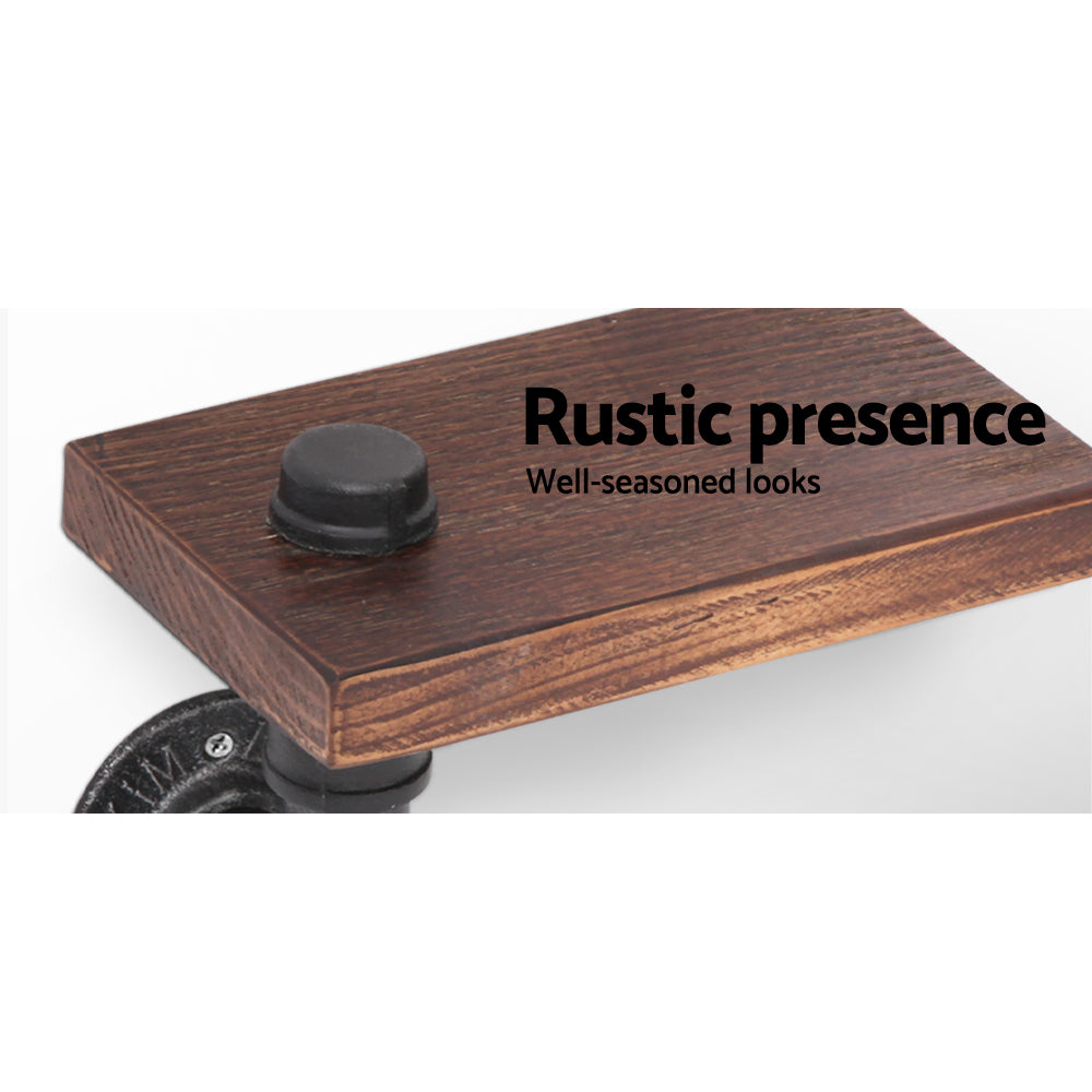 Rustic Adjustable Pipe Shelf Toilet Paper Holder with Rotating Wood Shelf