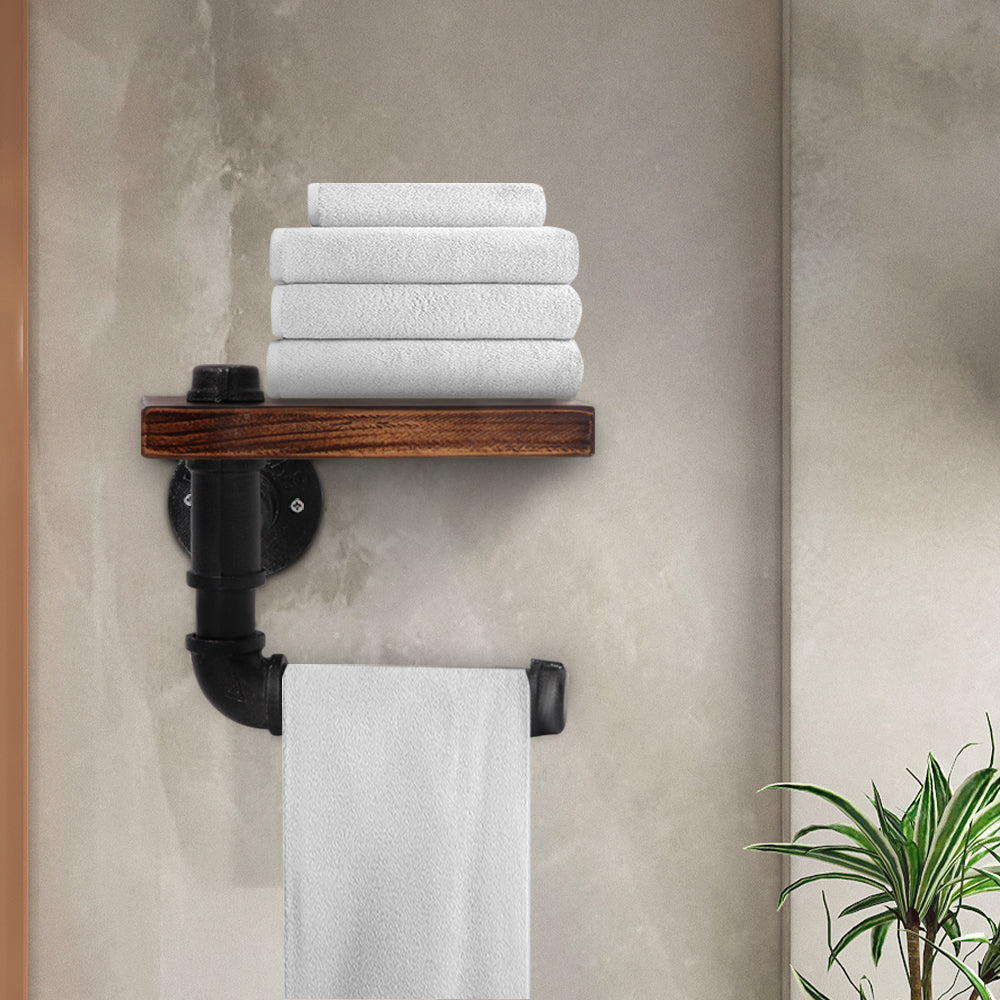 Rustic Adjustable Pipe Shelf Toilet Paper Holder with Rotating Wood Shelf