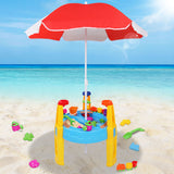 Keezi Kids Sandpit Pretend Play Set Water Sand Table Children Outdoor Toy Umbrella - Close-Up Angle