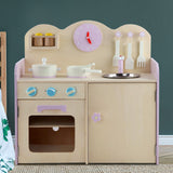 Keezi Kids Chef Play Kitchen Set - Charming Natural & Pink Design - Close-Up Angle