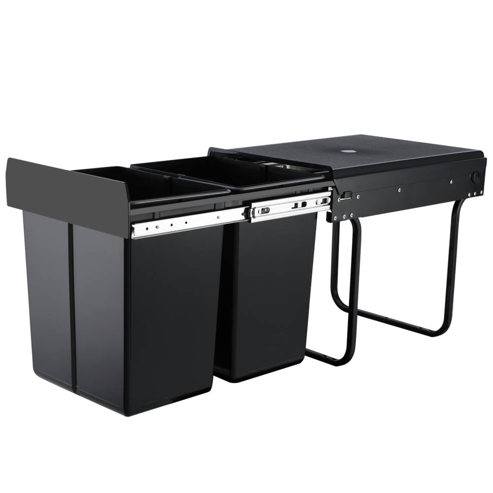 Cefito 2x20L Under-Counter Pull-Out Trash Bin - Sleek Black Design