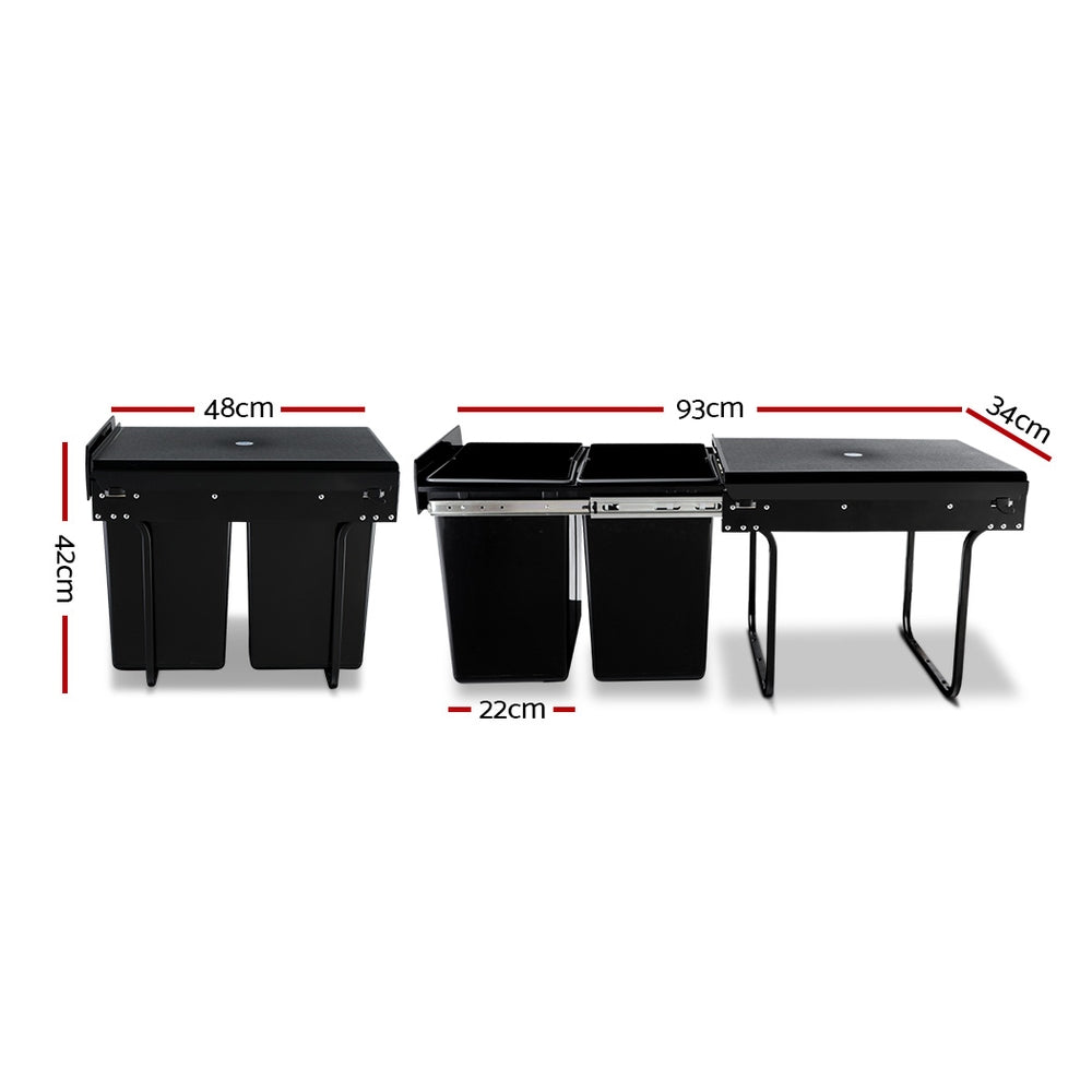 Cefito 2x20L Under-Counter Pull-Out Trash Bin - Sleek Black Design