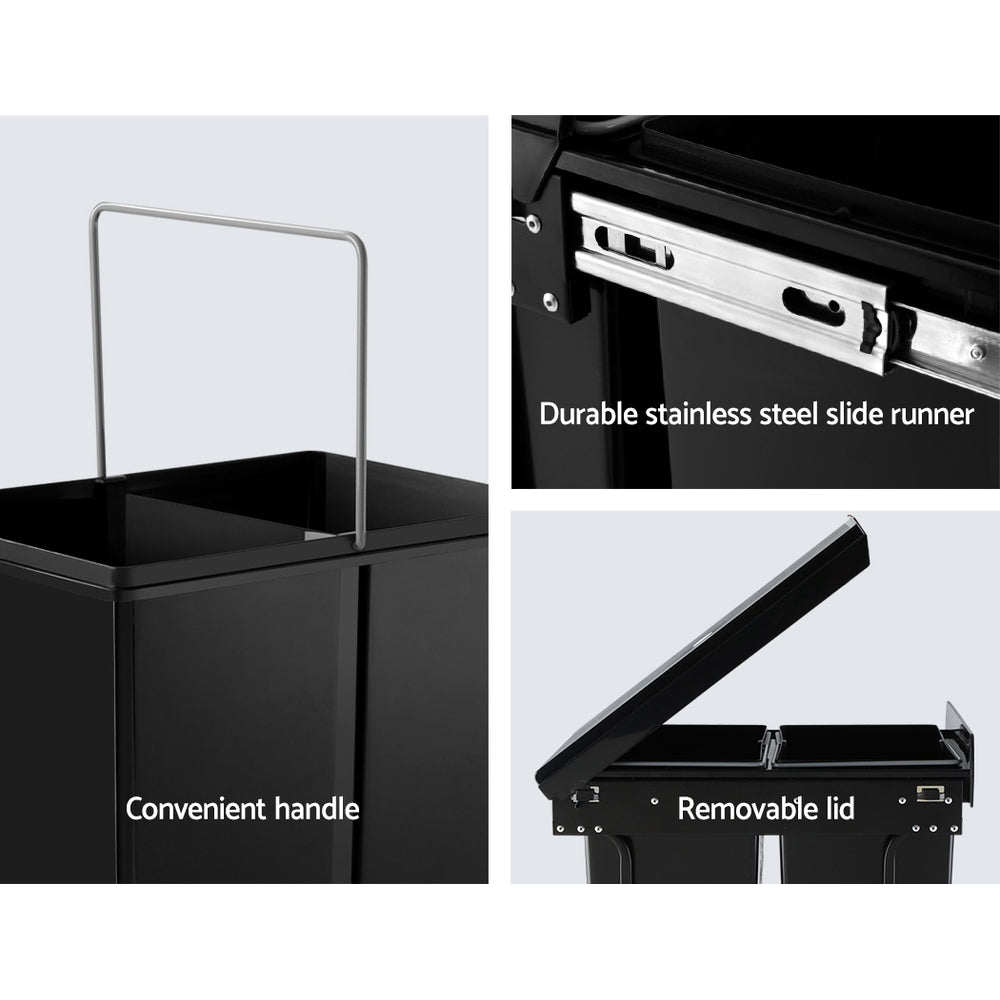 Cefito 2x20L Under-Counter Pull-Out Trash Bin - Sleek Black Design