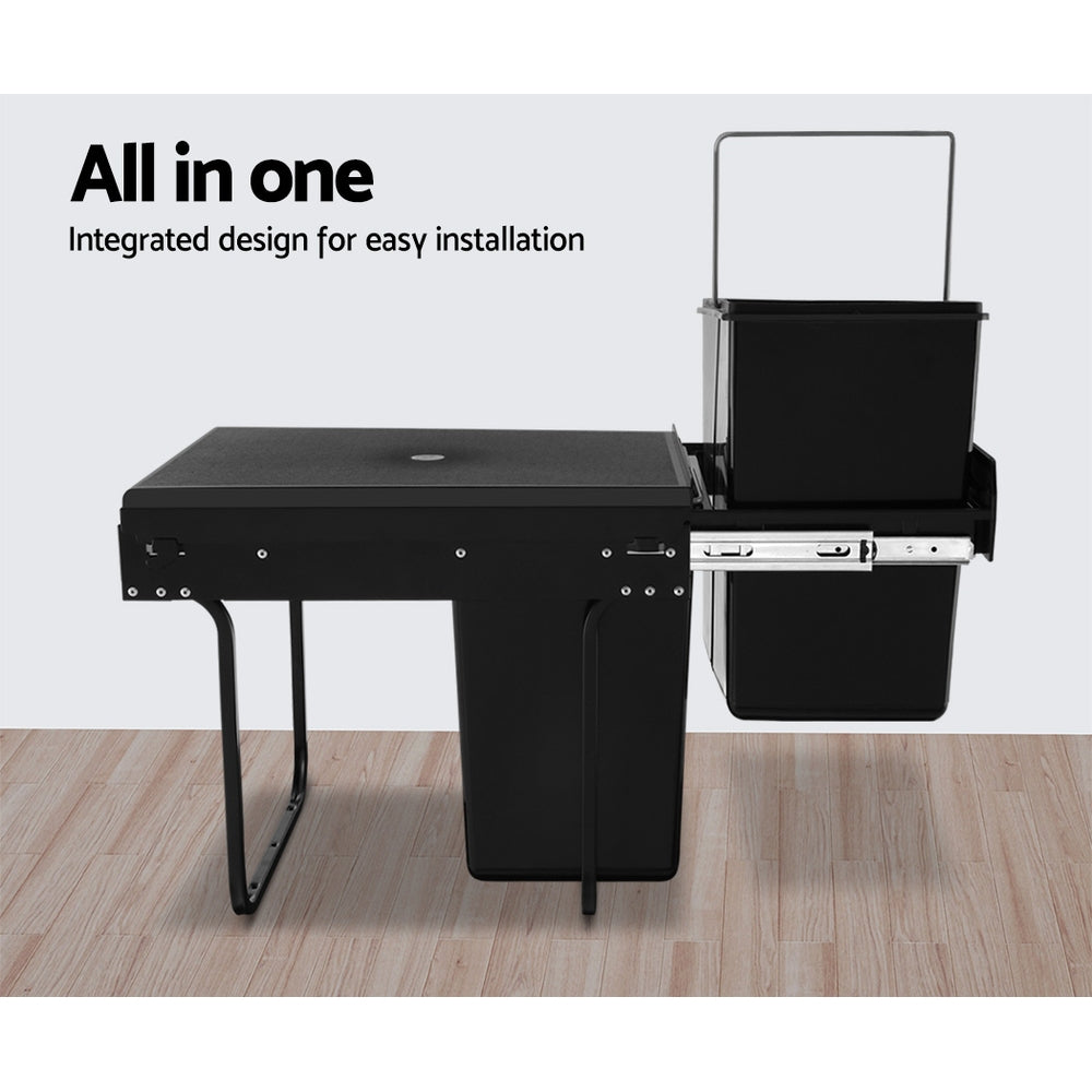 Cefito 2x20L Under-Counter Pull-Out Trash Bin - Sleek Black Design