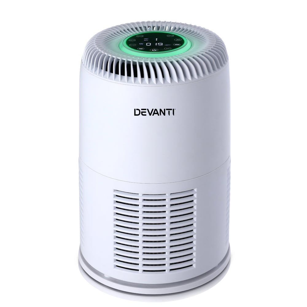 Devanti Compact HEPA Air Purifier with Ioniser and Air Quality Sensor for Home and Office