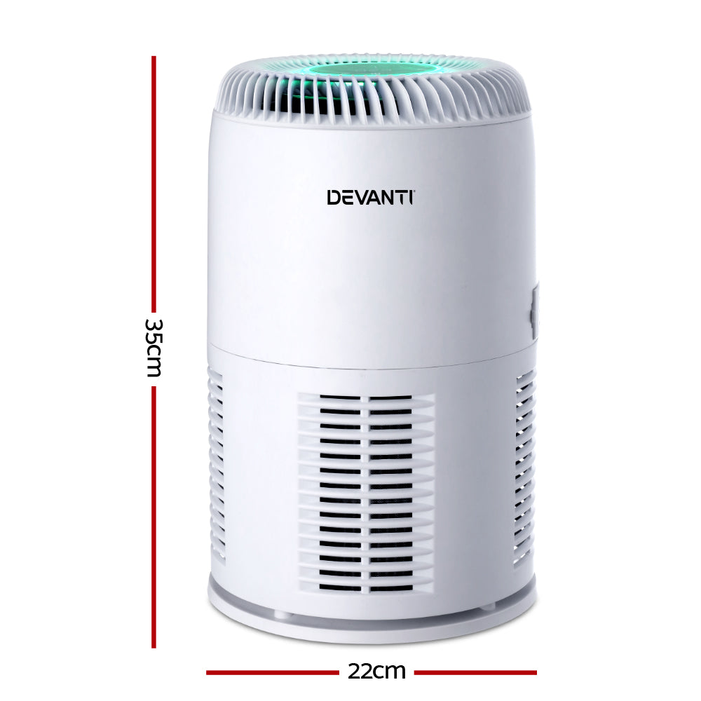 Devanti Compact HEPA Air Purifier with Ioniser and Air Quality Sensor for Home and Office