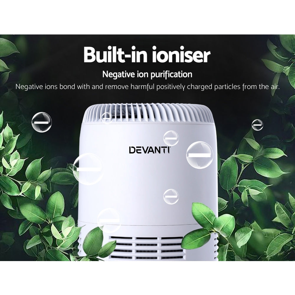 Devanti Compact HEPA Air Purifier with Ioniser and Air Quality Sensor for Home and Office