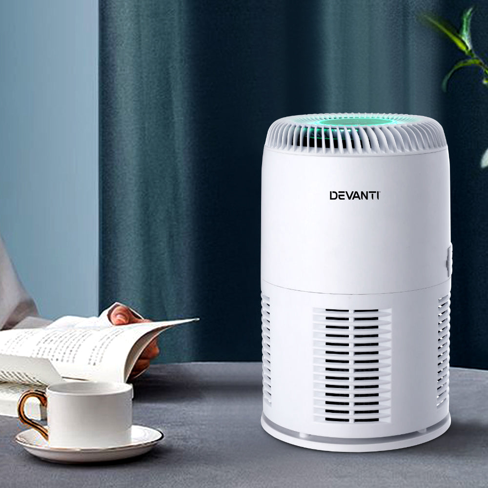 Devanti Compact HEPA Air Purifier with Ioniser and Air Quality Sensor for Home and Office