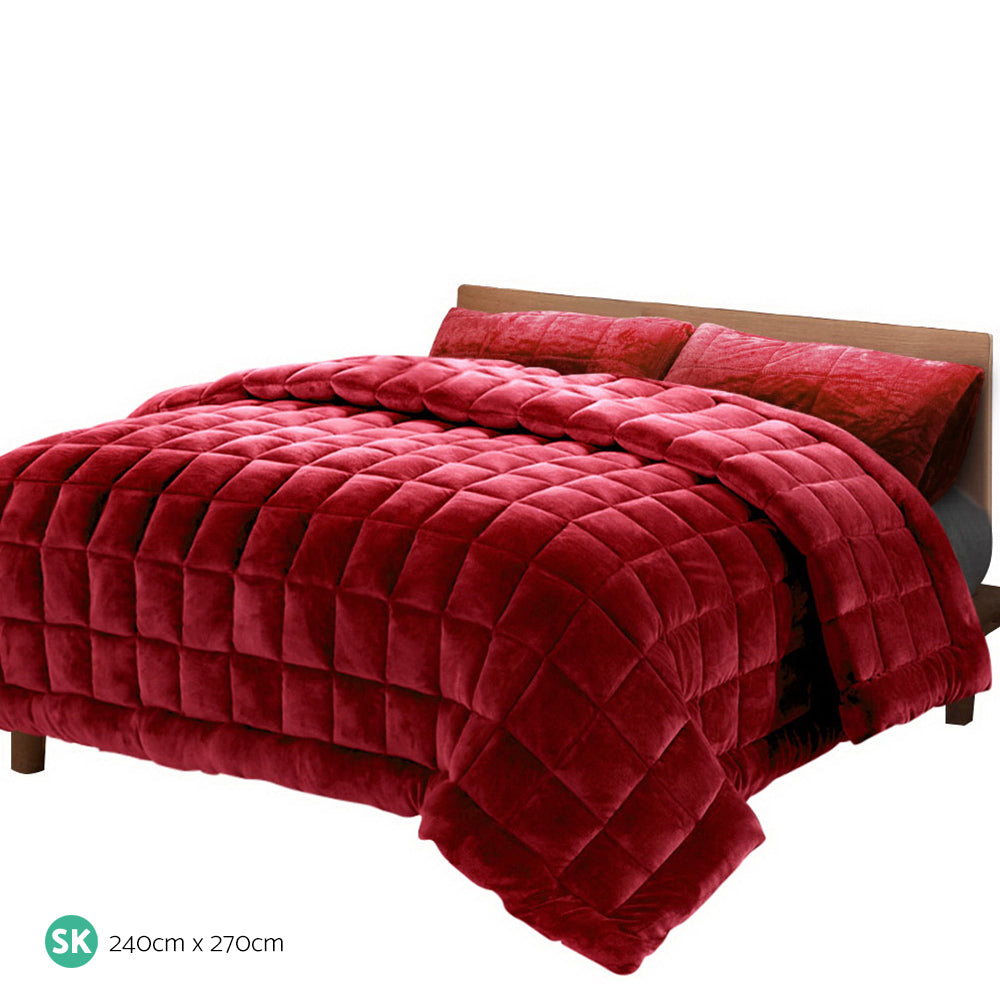 Giselle Luxury Burgundy Faux Mink Super King Quilt Set with Pillowcases