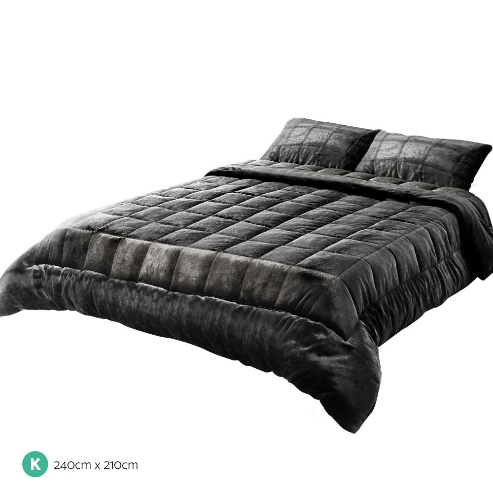 Giselle Bedding Luxe Charcoal Faux Mink King Quilt Set with Pillowcases