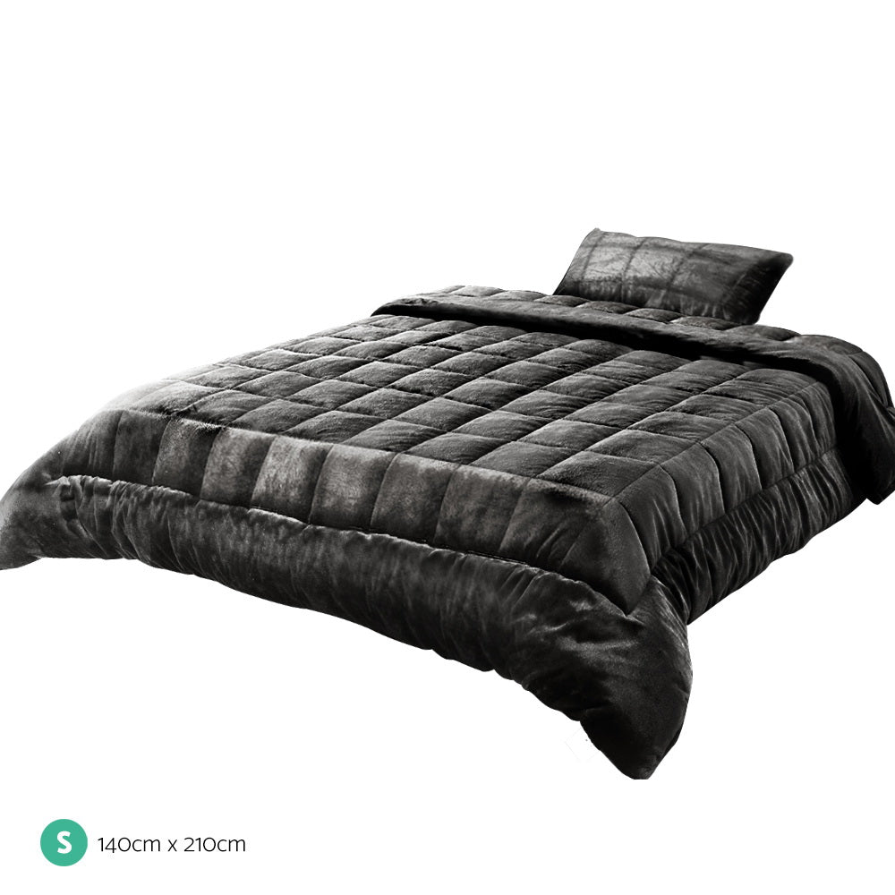 Giselle Charcoal Luxe Faux Mink Quilt and Pillowcase Set - Single Size Premium Bedding Collection