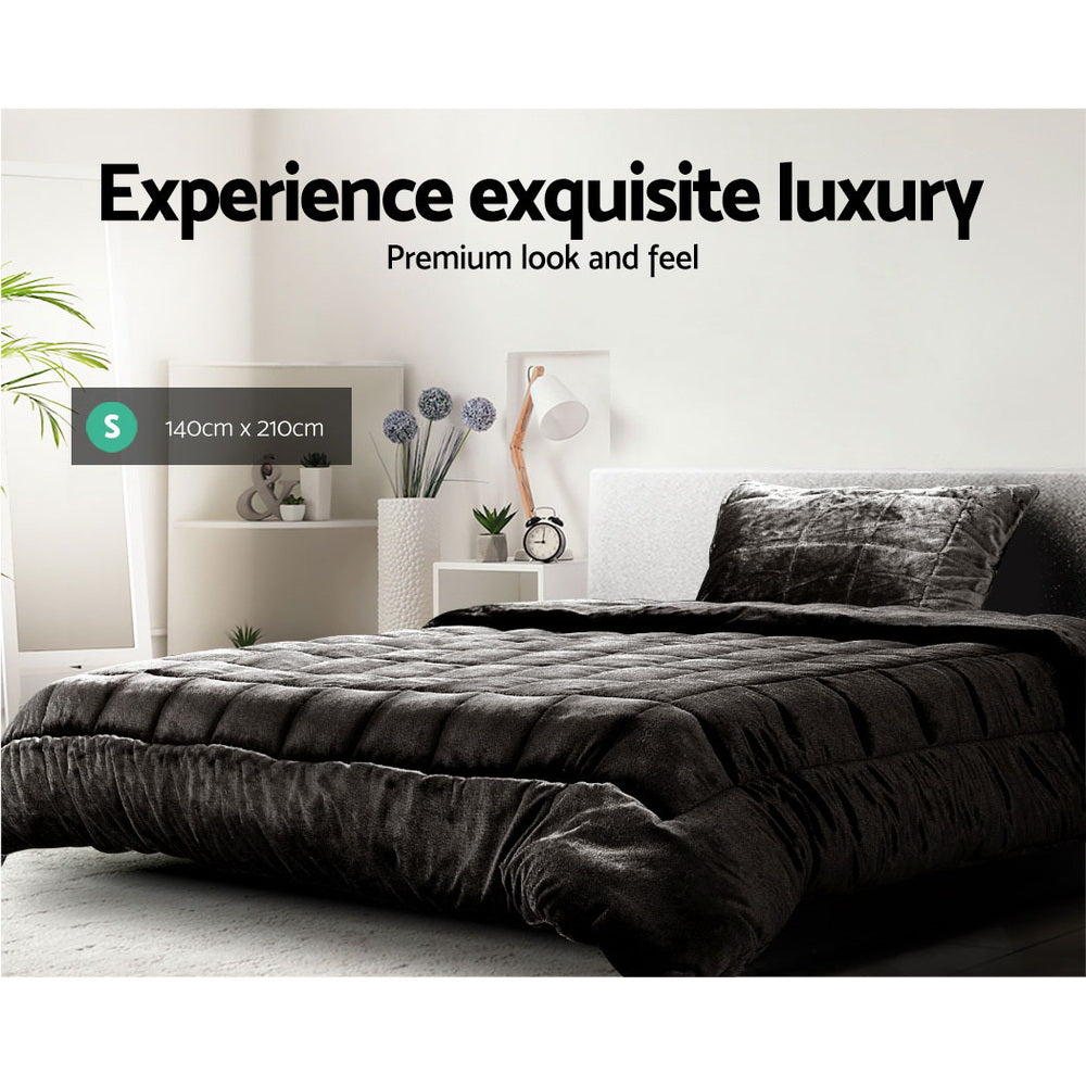 Giselle Charcoal Luxe Faux Mink Quilt and Pillowcase Set - Single Size Premium Bedding Collection
