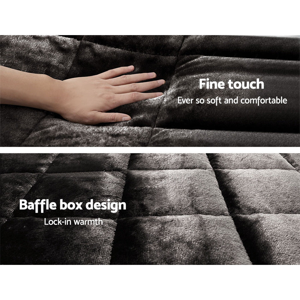 Giselle Charcoal Luxe Faux Mink Quilt and Pillowcase Set - Single Size Premium Bedding Collection