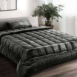 Giselle Charcoal Luxe Faux Mink Quilt and Pillowcase Set - Single Size Premium Bedding Collection - Low Angle