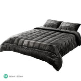 Giselle Bedding Charcoal Faux Mink Super King Luxury Quilt Set - Front View