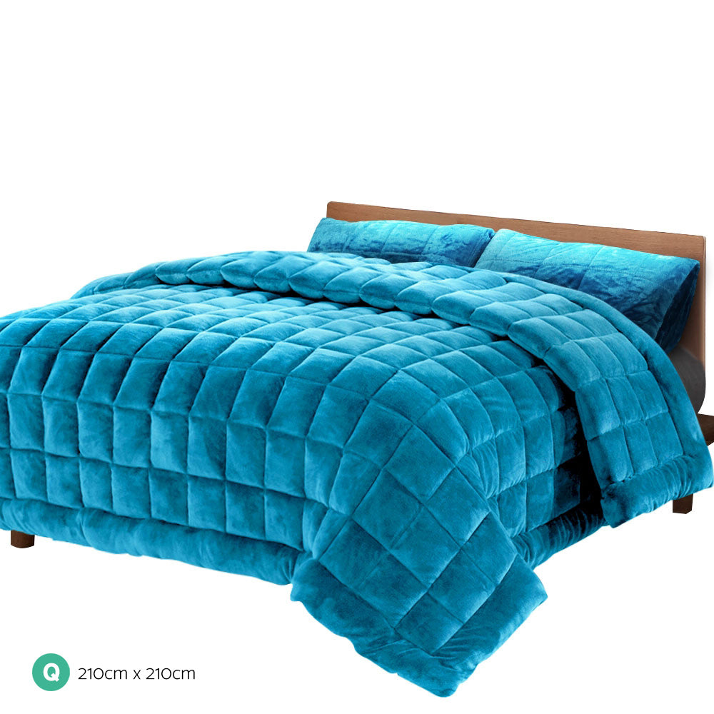 Giselle Bedding Luxe Teal Faux Mink Quilt Set - Queen Size