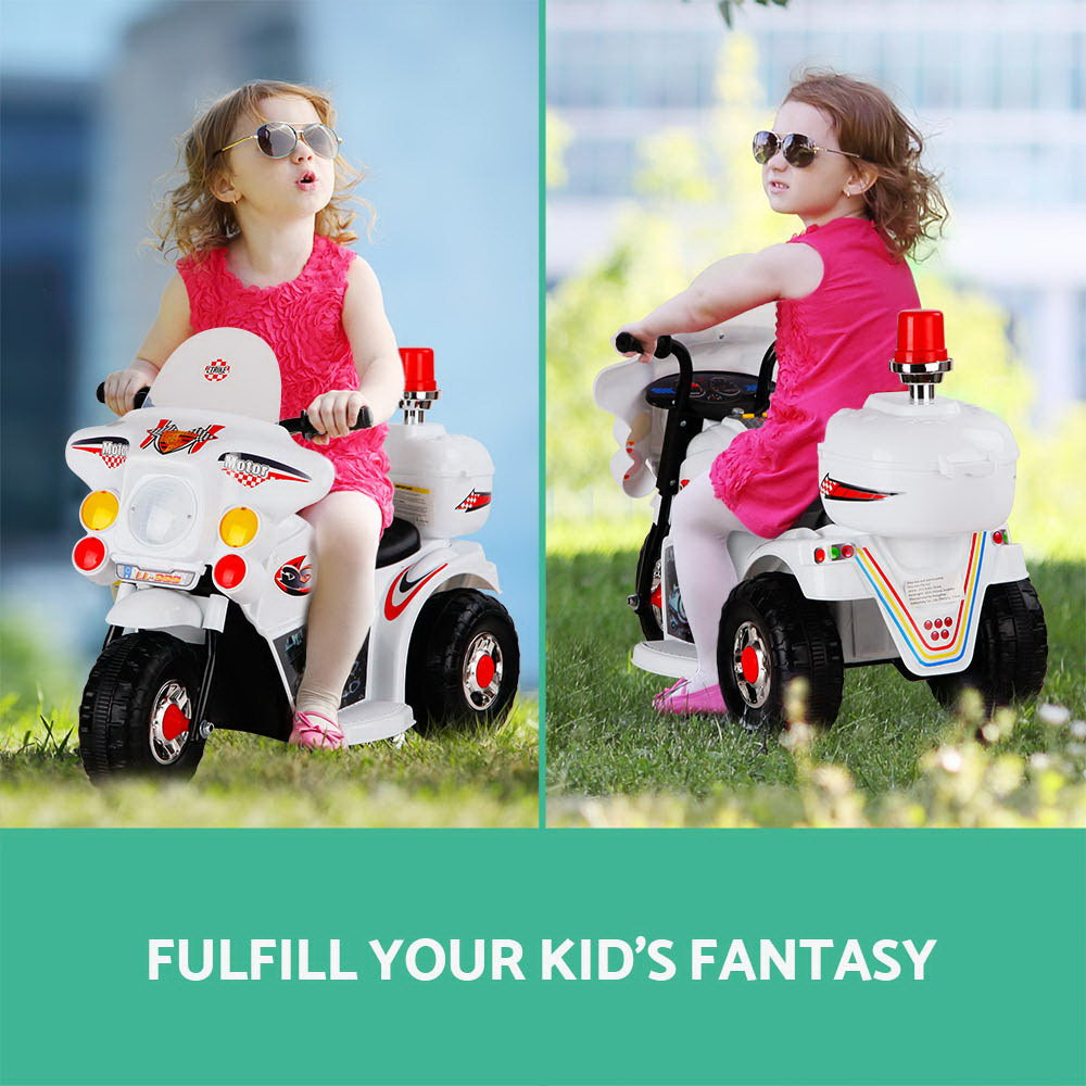 White Rigo Kids Electric Ride-On Motorcycle with Flashing Lights