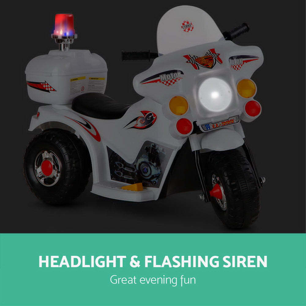 White Rigo Kids Electric Ride-On Motorcycle with Flashing Lights