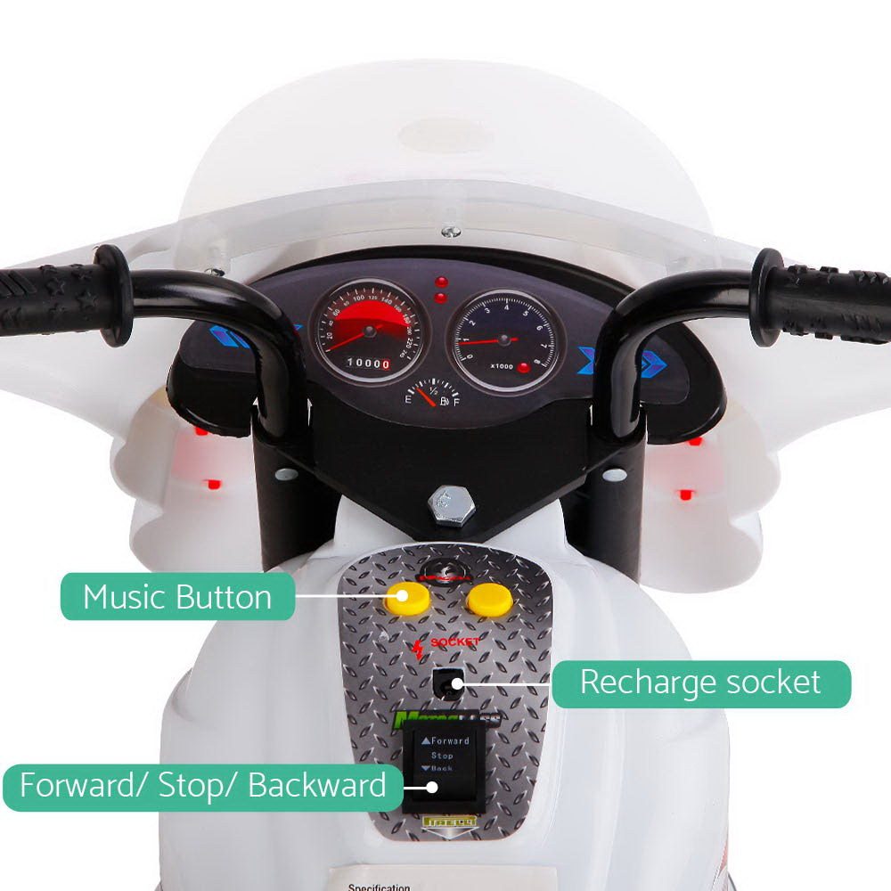 White Rigo Kids Electric Ride-On Motorcycle with Flashing Lights