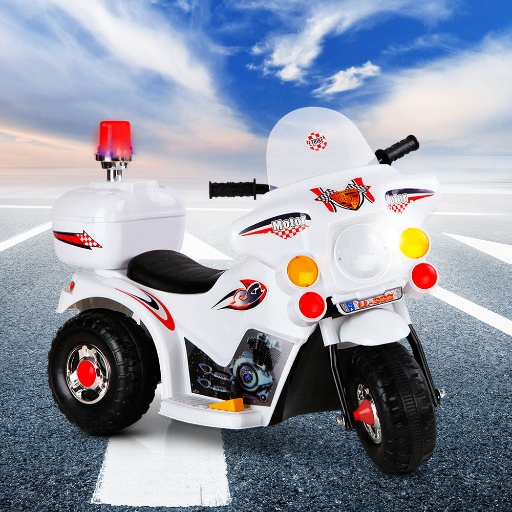 White Rigo Kids Electric Ride-On Motorcycle with Flashing Lights