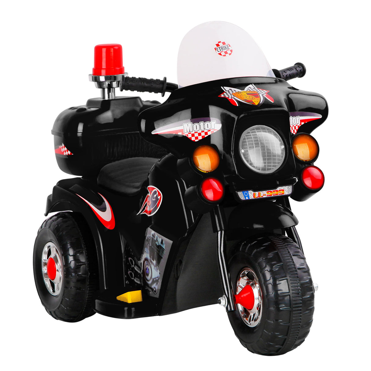 Black Kids Ride-On Police Motorcycle with Lights and Music