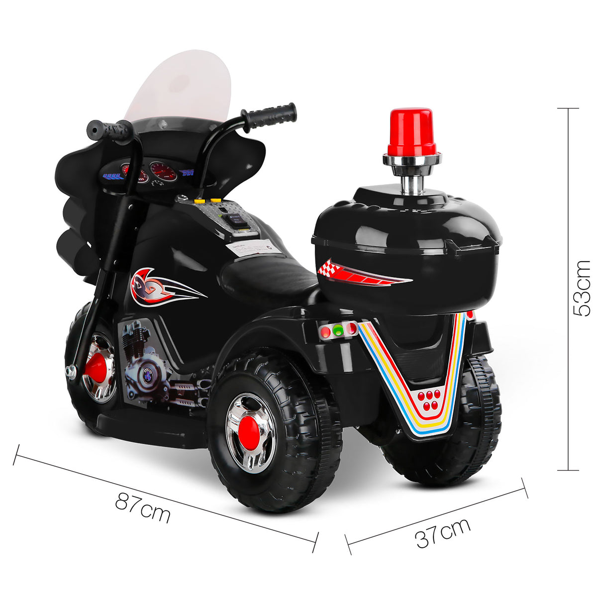 Black Kids Ride-On Police Motorcycle with Lights and Music