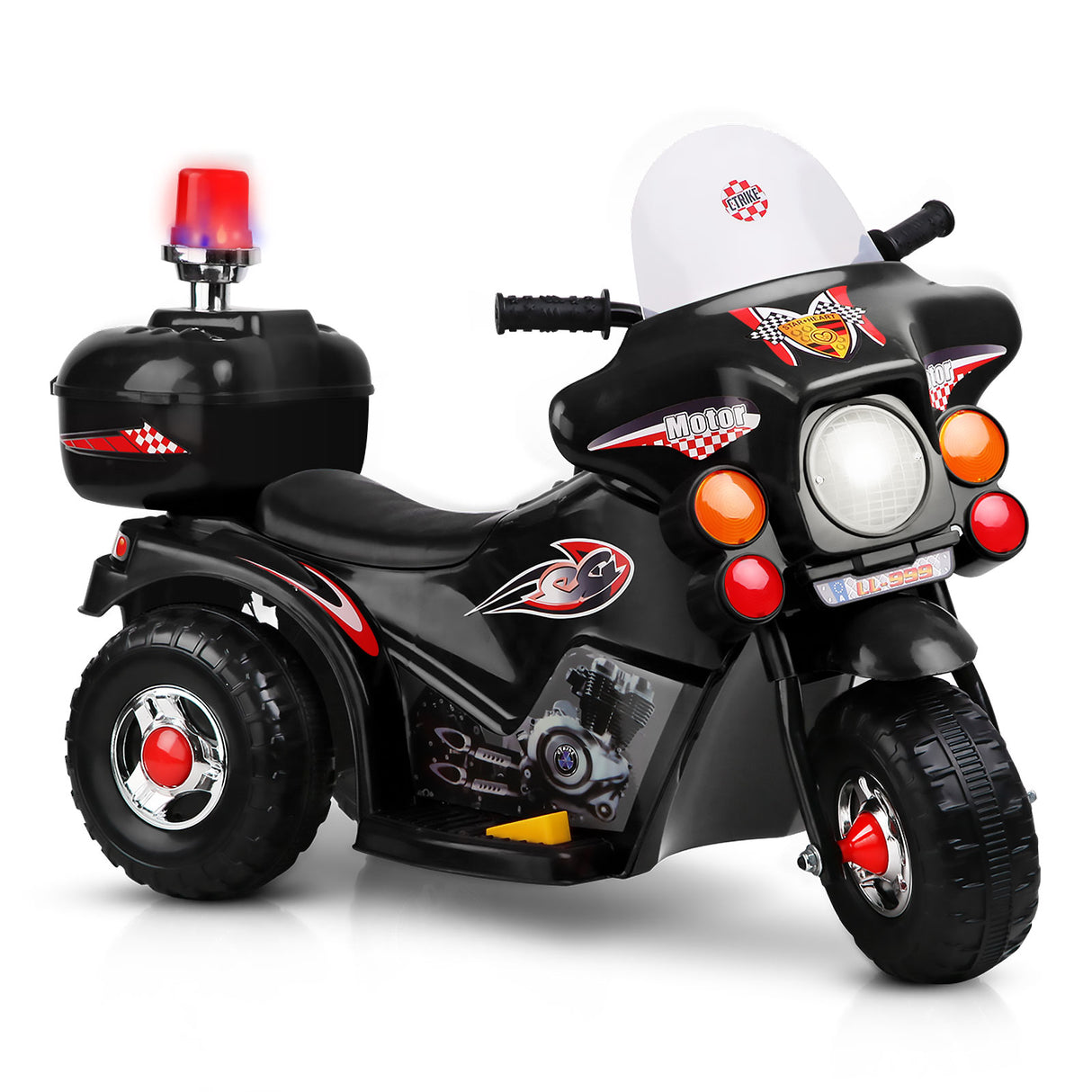 Black Kids Ride-On Police Motorcycle with Lights and Music
