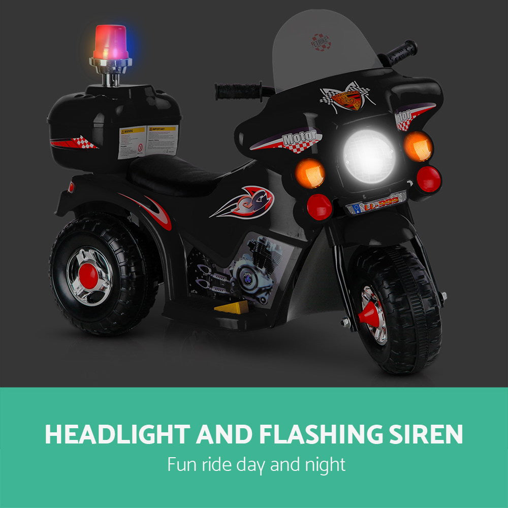 Black Kids Ride-On Police Motorcycle with Lights and Music