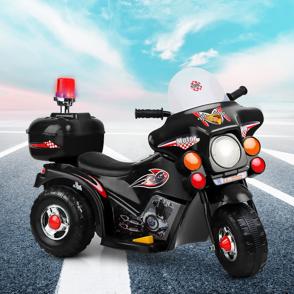 Black Kids Ride-On Police Motorcycle with Lights and Music