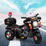 Black Kids Ride-On Police Motorcycle with Lights and Music - Close-Up Angle