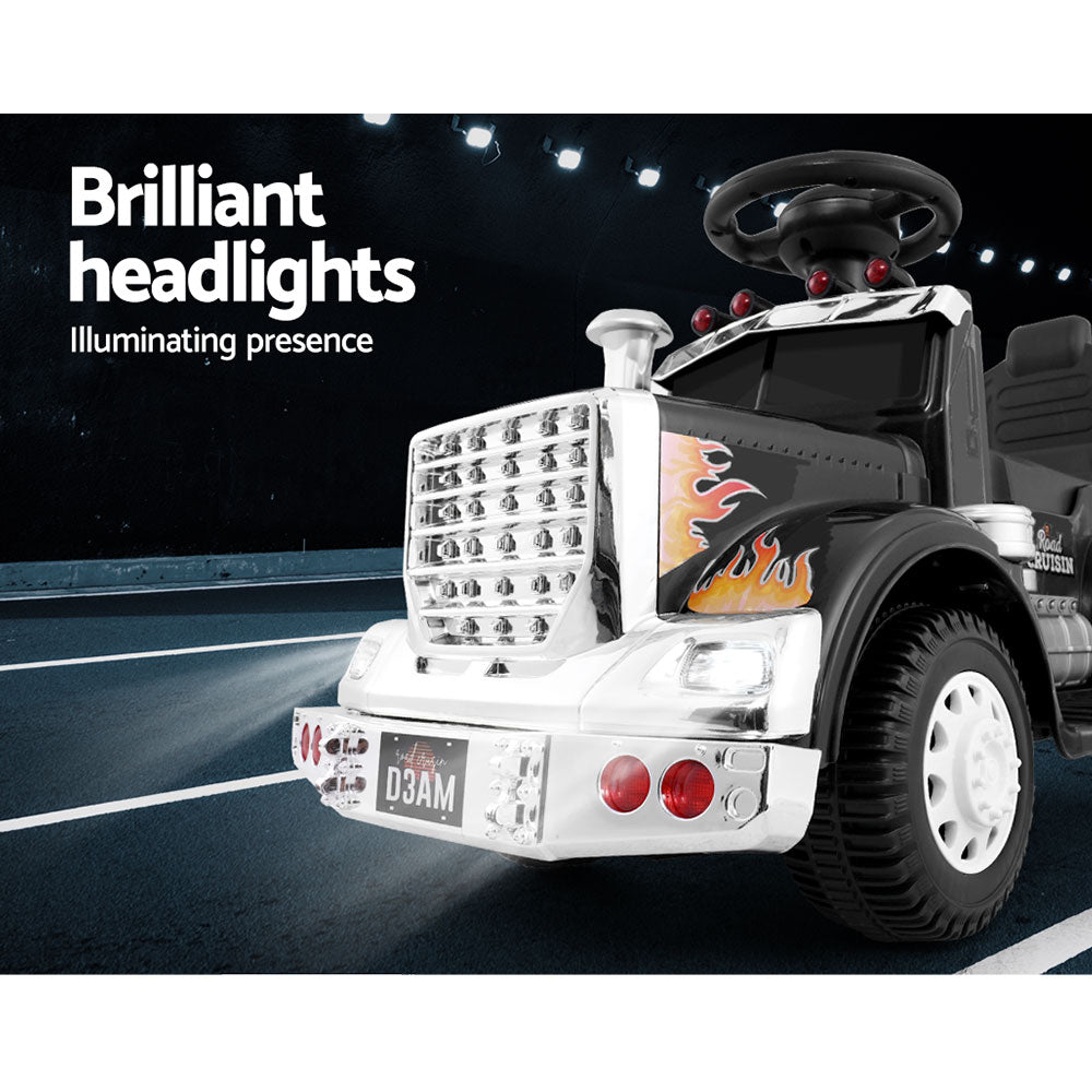 Electric Ride-On Truck for Kids - Rigo Black Battery-Powered Toy Car with Music and Lights