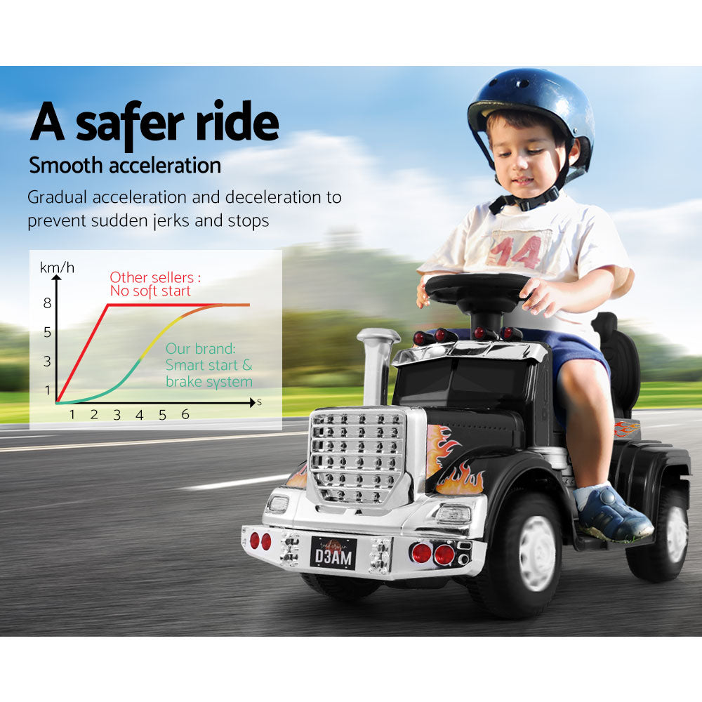 Electric Ride-On Truck for Kids - Rigo Black Battery-Powered Toy Car with Music and Lights