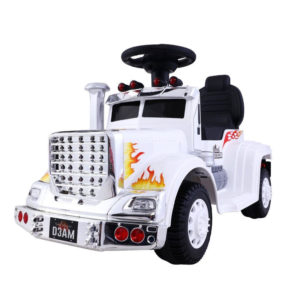 Electric Ride-On Truck for Kids - Rigo White Battery-Powered Toy Car with Realistic Features