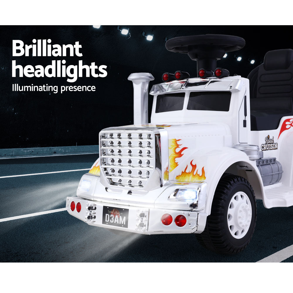 Electric Ride-On Truck for Kids - Rigo White Battery-Powered Toy Car with Realistic Features