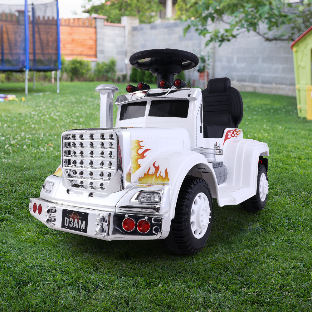 Electric Ride-On Truck for Kids - Rigo White Battery-Powered Toy Car with Realistic Features