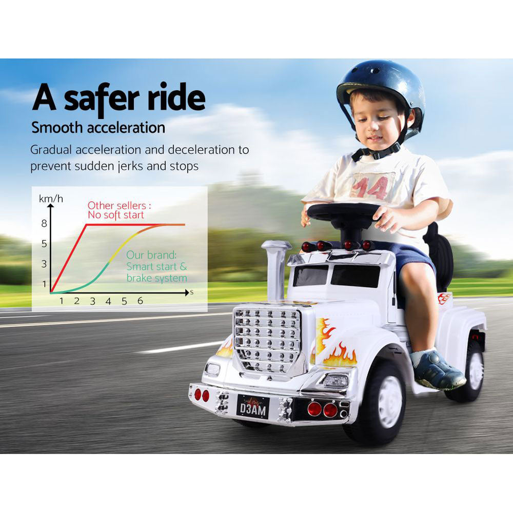 Electric Ride-On Truck for Kids - Rigo White Battery-Powered Toy Car with Realistic Features