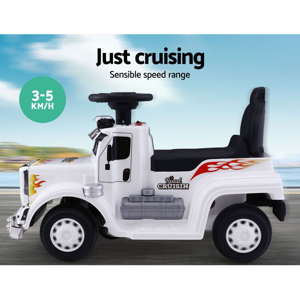 Electric Ride-On Truck for Kids - Rigo White Battery-Powered Toy Car with Realistic Features