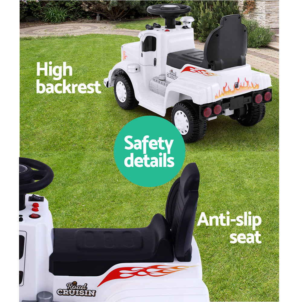 Electric Ride-On Truck for Kids - Rigo White Battery-Powered Toy Car with Realistic Features