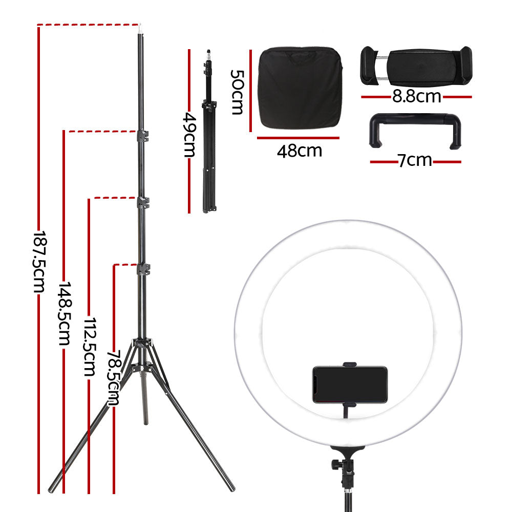 Embellir 19" Dimmable LED Ring Light with Adjustable Stand and Carry Bag