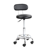 Artiss Adjustable Black PU Leather Salon Stool with Backrest and Swivel Function - Front View
