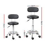 Artiss Adjustable Black PU Leather Salon Stool with Backrest and Swivel Function - Side View