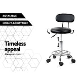 Artiss Adjustable Black PU Leather Salon Stool with Backrest and Swivel Function - Rear View
