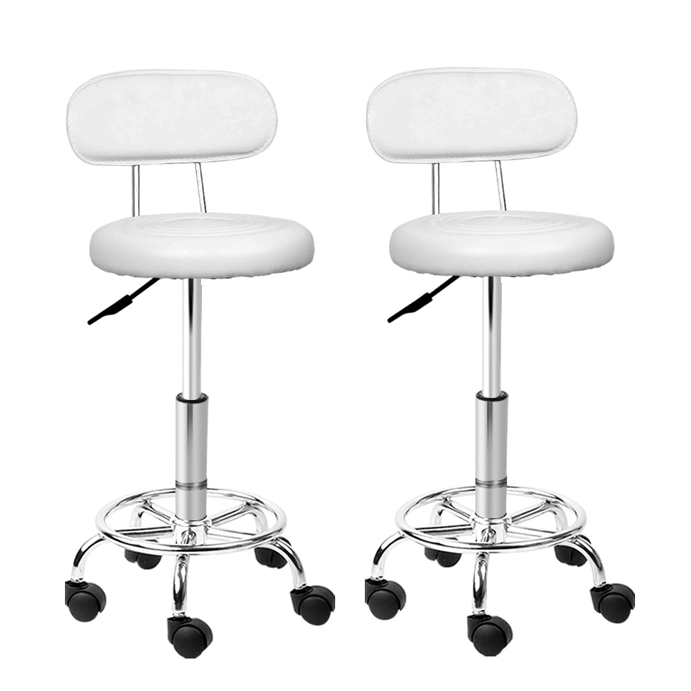 Set of 2 Adjustable Swivel Salon Stools with Backrest for Hairdressing and Barber Use
