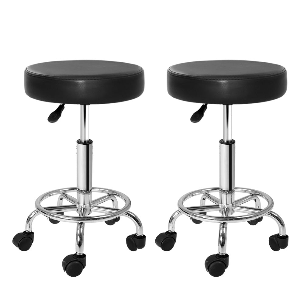 Artiss Set of 2 Hydraulic Lift Round Swivel Salon Stools in Black