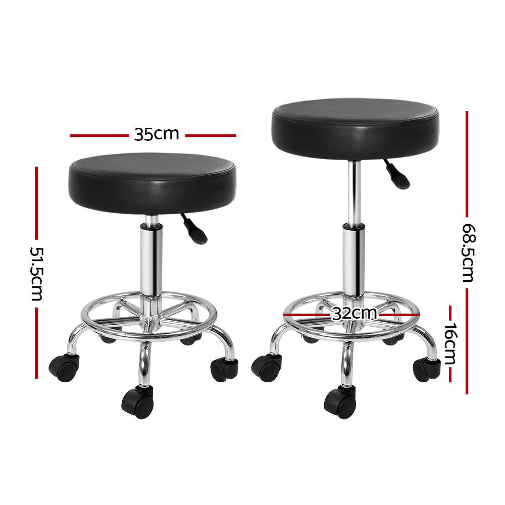 Artiss Set of 2 Hydraulic Lift Round Swivel Salon Stools in Black