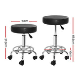 Artiss Set of 2 Hydraulic Lift Round Swivel Salon Stools in Black - Side View