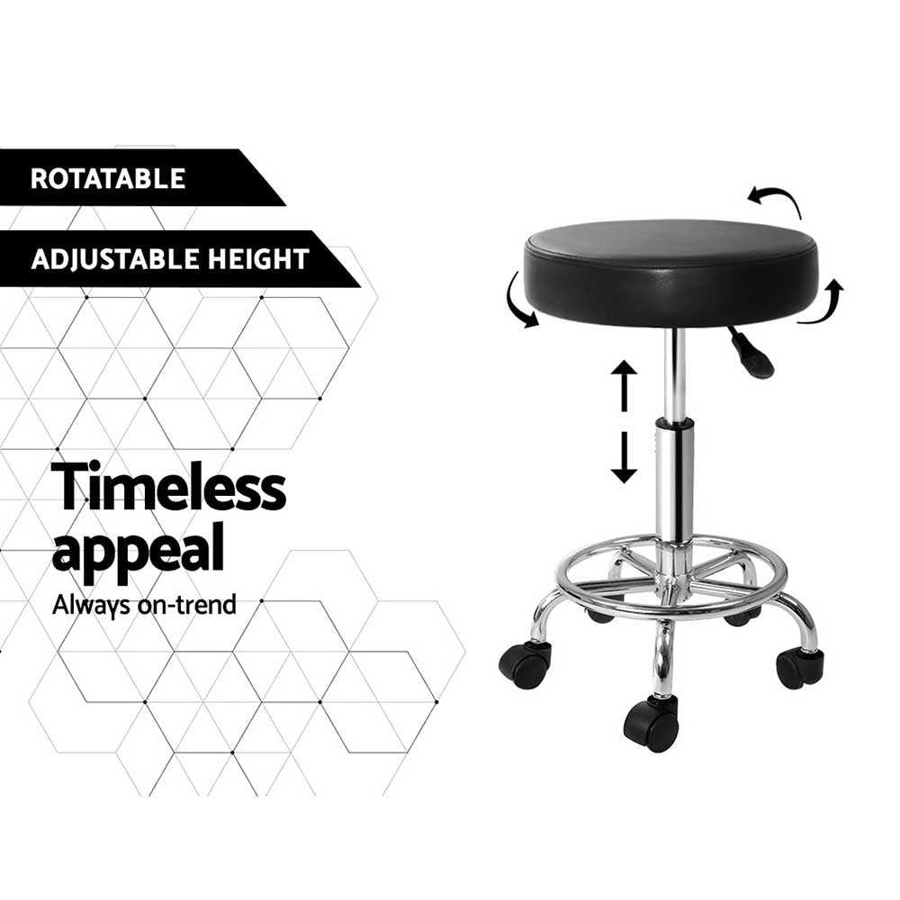 Artiss Set of 2 Hydraulic Lift Round Swivel Salon Stools in Black