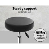 Artiss Set of 2 Hydraulic Lift Round Swivel Salon Stools in Black - Close-Up Angle