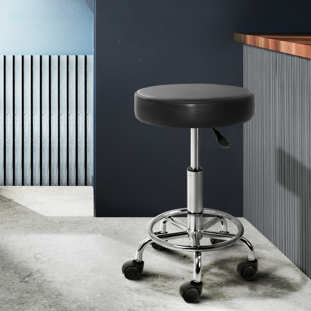 Artiss Set of 2 Hydraulic Lift Round Swivel Salon Stools in Black