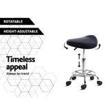 Adjustable Black PU Leather Saddle Salon Stool with Swivel Seat - Rear View